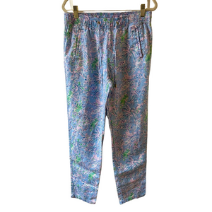 Lilly Pulitzer Taron Linen Medium Pants Blue Periwinkle Turtle Package EUC